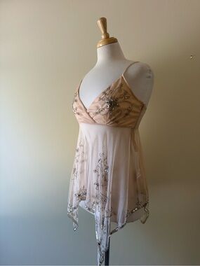 Hand Beaded Embellished Handkerchief Hem Camisole | NWOT